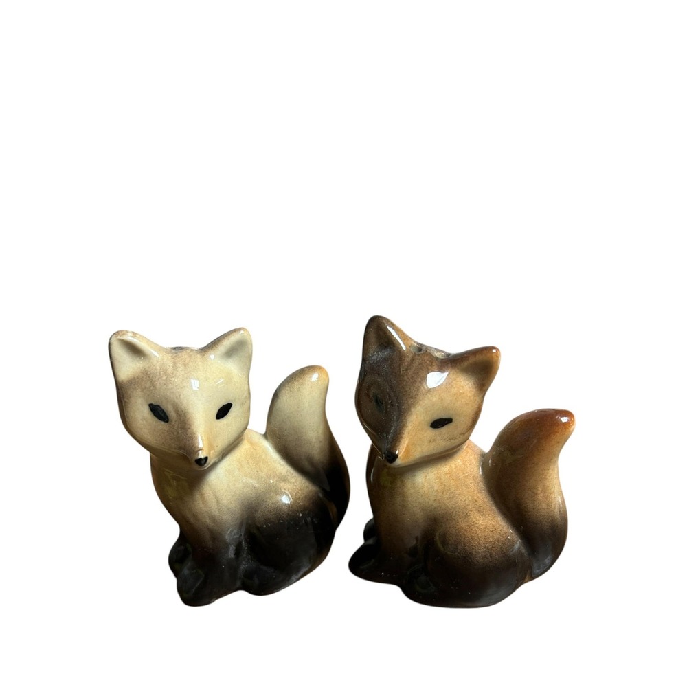 Vintage Ceramic Fox Salt and Pepper Shakers Set Woodland Forest Animal Decor